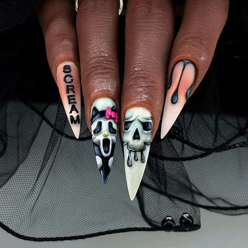 Künstlerisch Horror-Themen Stiletto Nagelkunst Karnz