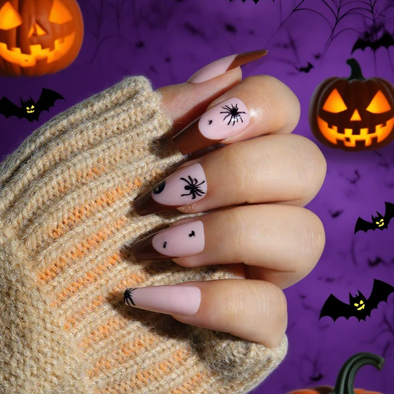 Künstlerische Halloween-Themen Stiletto Press-On Nägel Karnz