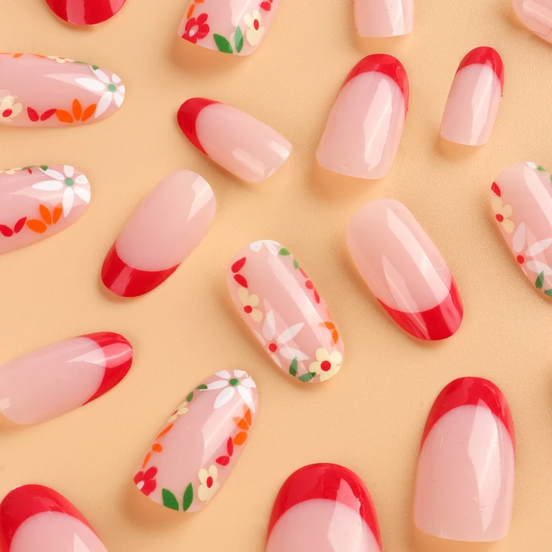 Floral Französische Spitze Falsche Nagelkunst Karnz