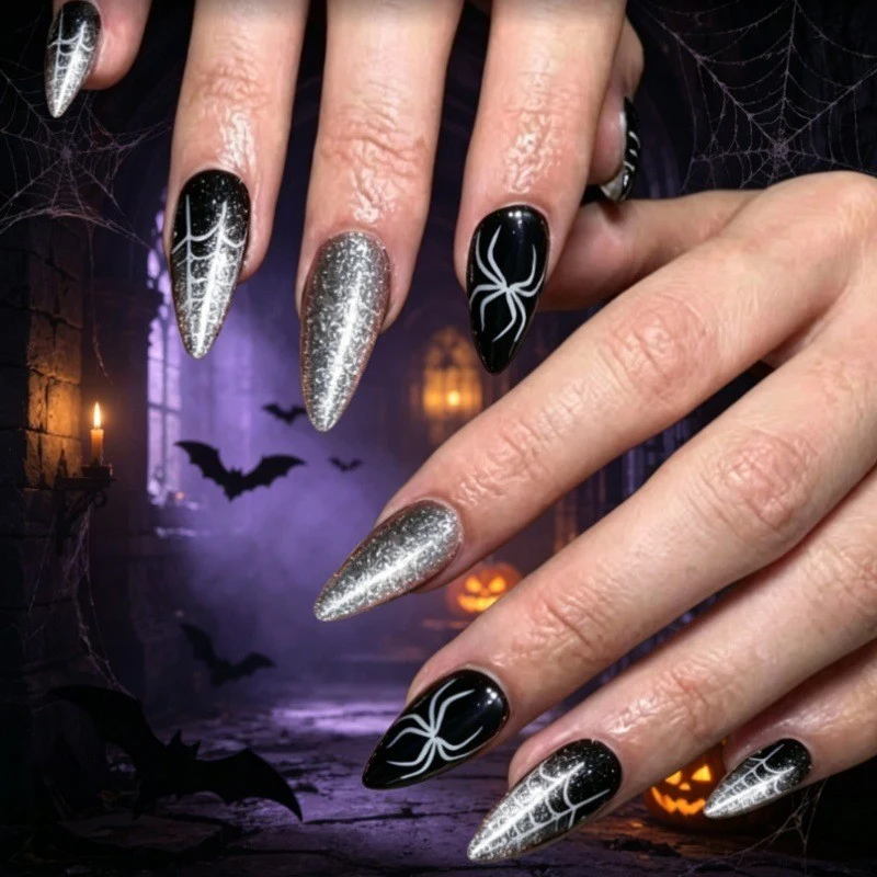 Halloween-Themen-Spinnenwebe Press-On Nägel Karnz