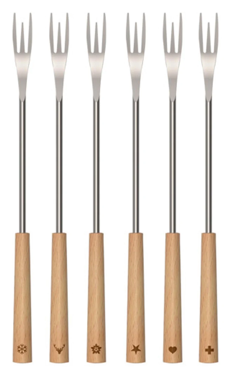 KISAG Fonduegabeln 2in1 Wood 6er Set für Fleisch-und Käsefondue