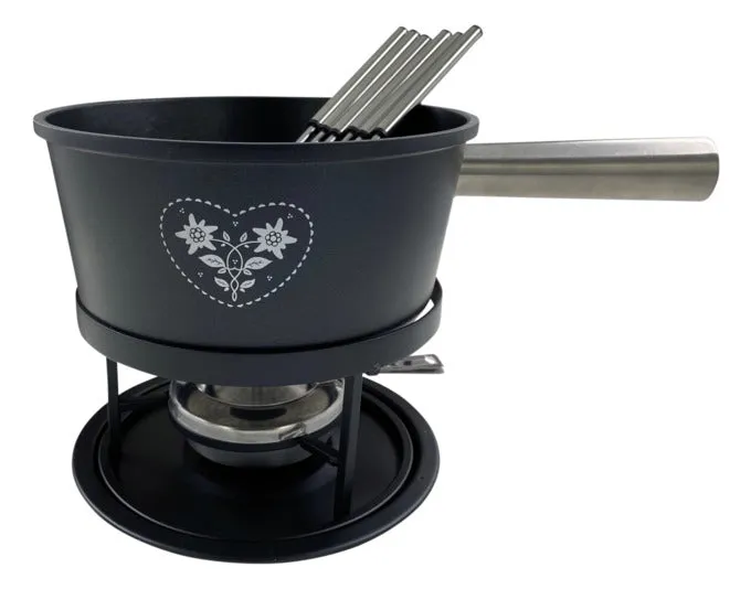 HEIDI Fondue-Garnitur Coeur Folk ø 21 cm Gusseisen schwarz