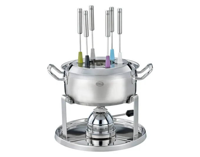 RÖSLE Fondue-Set mit Gasbrenner inox inkl. 6 Gabeln und Glasdeckel