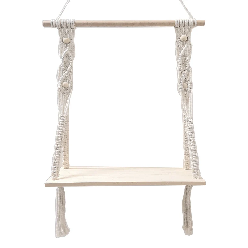 Macramé Schweberegal mit Holzakzenten Karnz