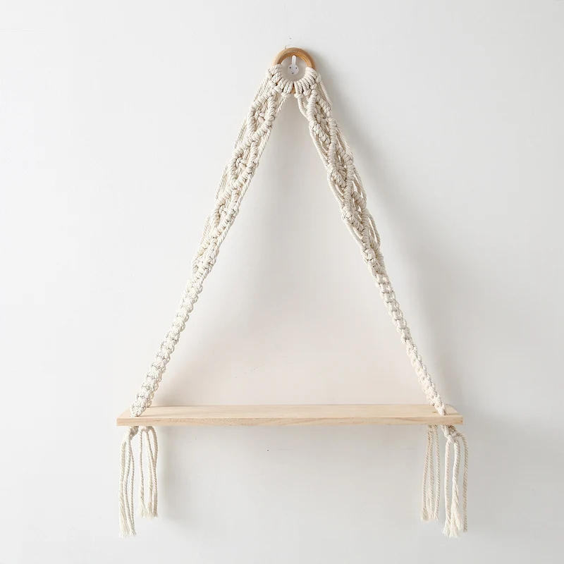 Macramé Hängeleiter mit natürlichem Holzbrett Karnz
