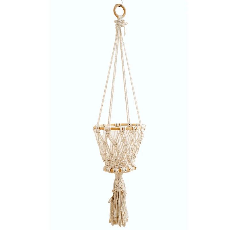 Macrame Hängender Blumentopf mit Holzakzenten Karnz