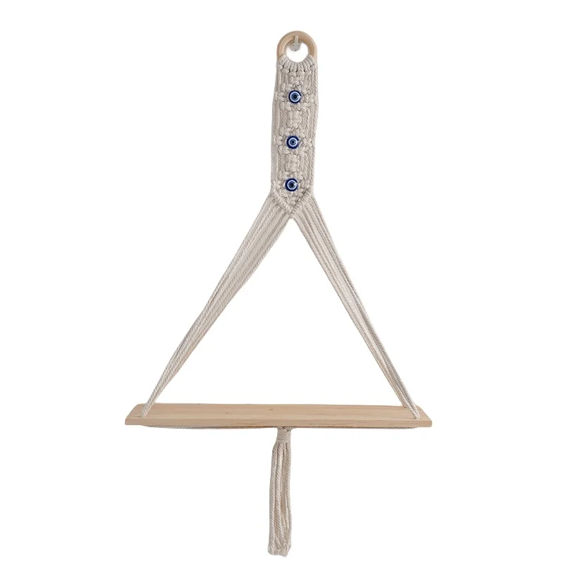Macrame Schwimmendes Regal mit natürlicher Holzoberfläche Karnz