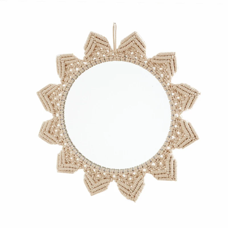 Dekorativer Macramé-Wandspiegel mit Blumenmuster Karnz
