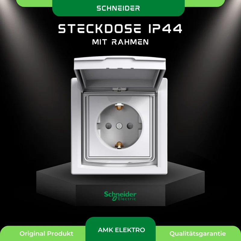 Steckdose SCHUKO IP44 einfach mit Rahmen, weiß Schneider Asfora EPH3100321