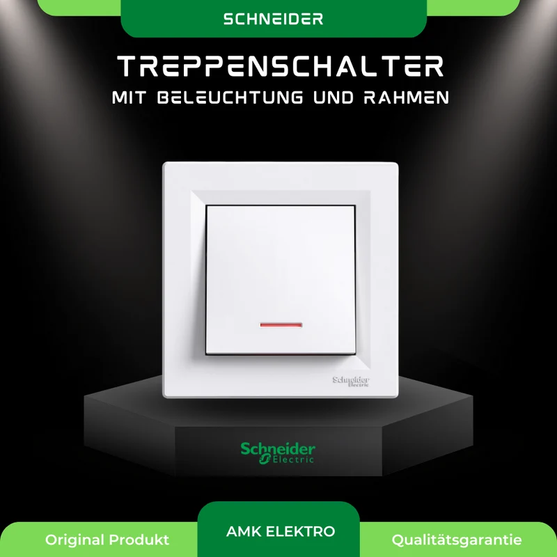 Treppenschalter mit Beleuchtung Schraubenklemmen mit Rahmen, weiß Schneider Asfora EPH1500321