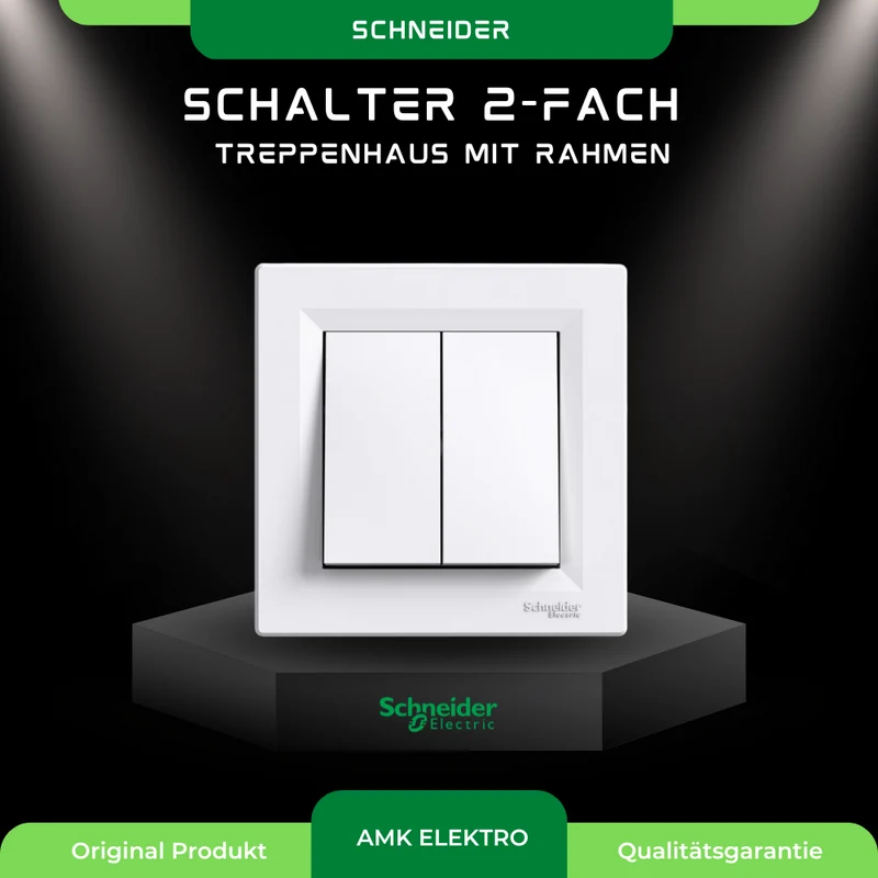 Schalter 2-fach Treppenhaus Schraubenklemmen mit Rahmen, weiß Schneider Asfora EPH0600321