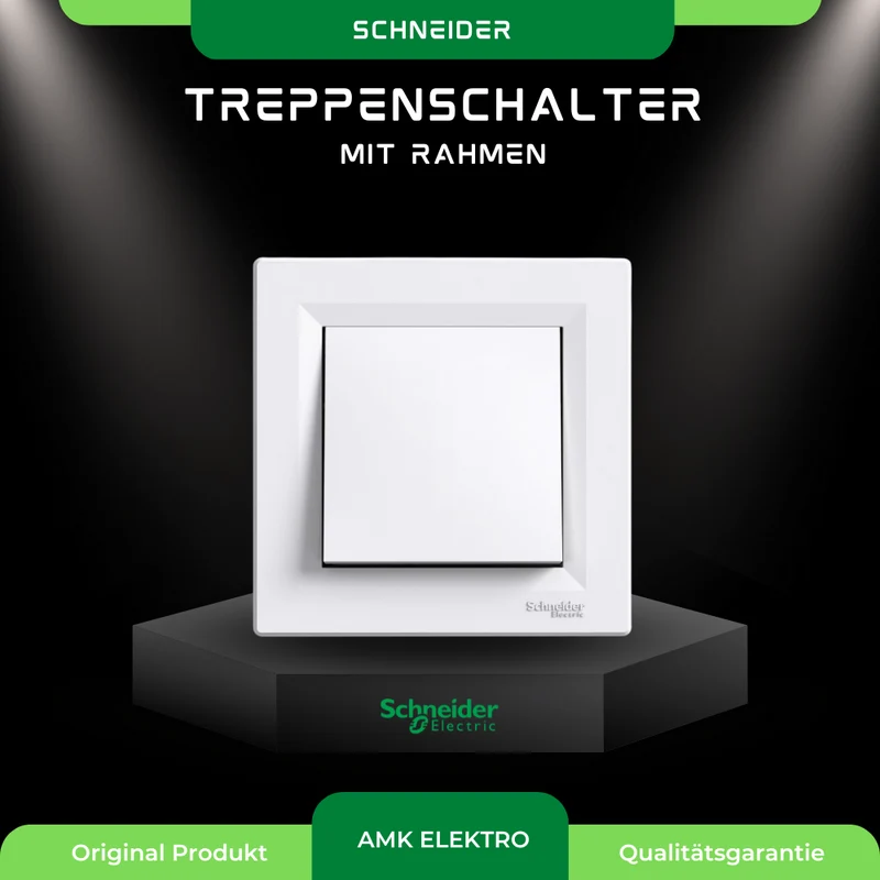 Treppenschalter (Schraubenklemmen) weiß mit Rahmen Asfora Schneider EPH0400321