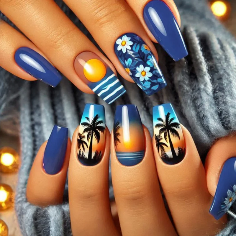 Tropischer Sonnenuntergang Nagelkunst Karnz