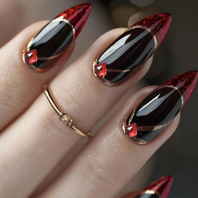 Stiletto-Nagelkunstverlängerungen mit Edelsteinakzenten Karnz