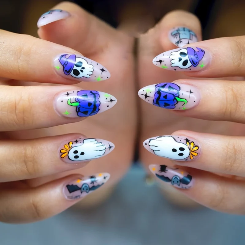 Spooky Themed Stiletto Nagelkunst Verlängerungen Karnz