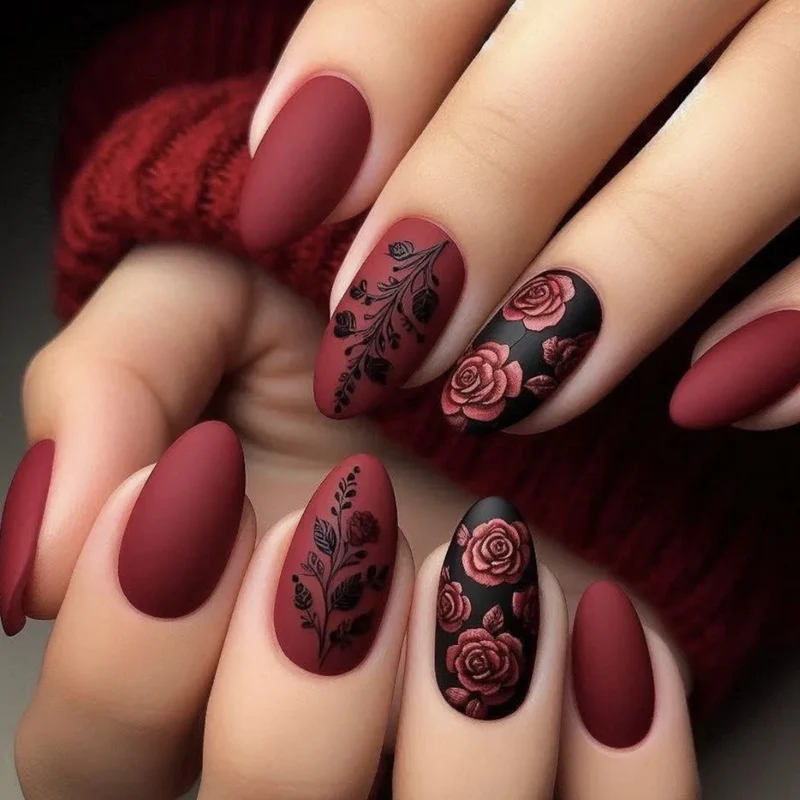 Florale Matte Acryl Nagel Set Karnz