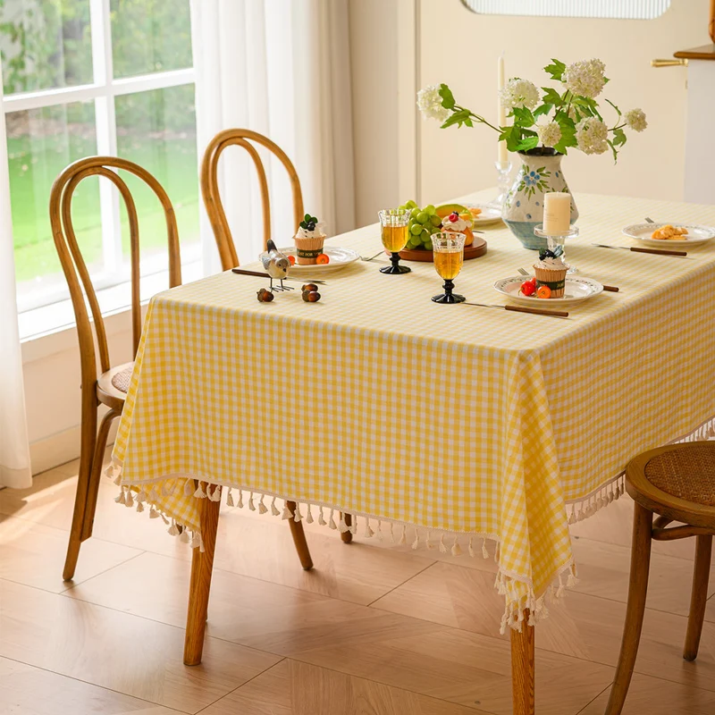 Gingham-Muster Tischdecke mit Fransenbesatz