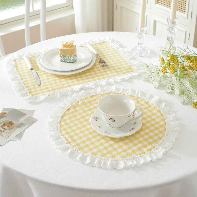 Gingham Spitzenbesatz Tischmatte