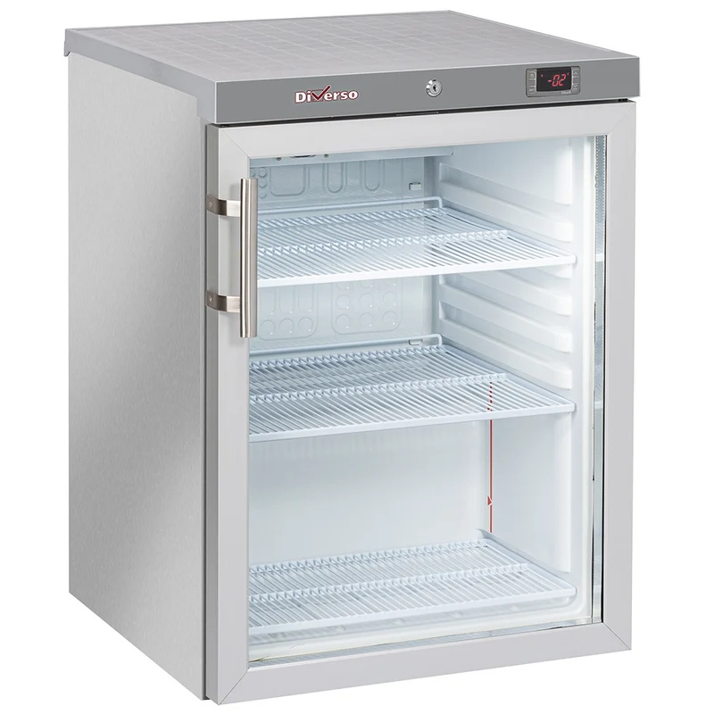 Gastro-Kühlschrank mit Glastür , 200 L , Edelstahl, WR-PG21-XG