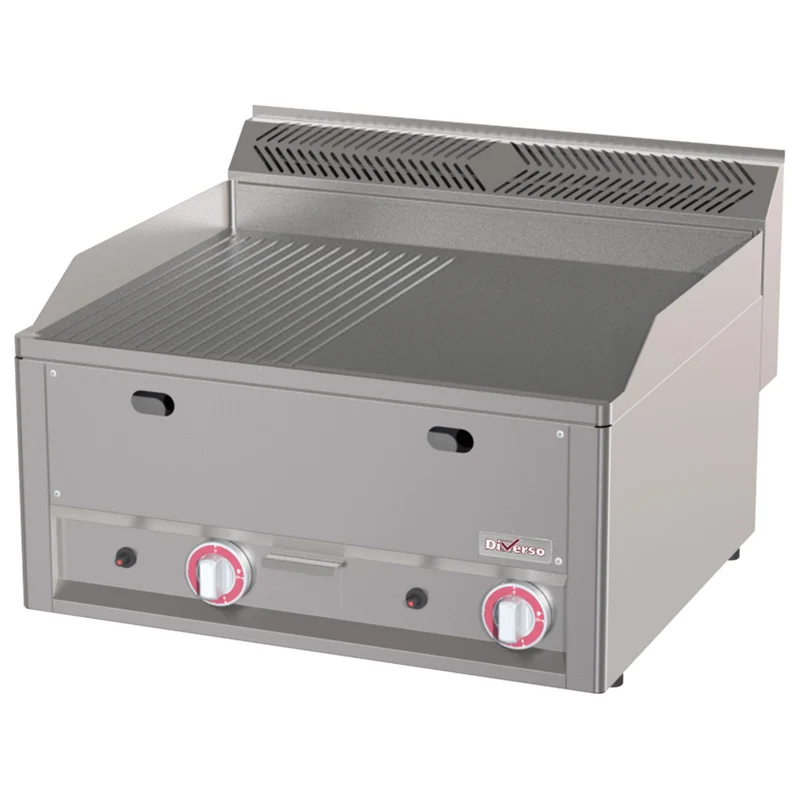 Gas-Griddleplatte 66 cm , Gusseisen , 2 Heizzonen , halb glatt, halb gerillt, WR-GPMD-25