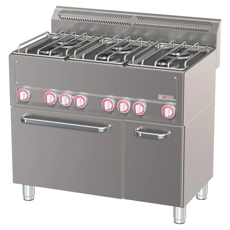 Gasherd 6-flammig mit Elektro-Heißluftofen GN 1/1 und offenem Unterbau, WR-G6CF-21
