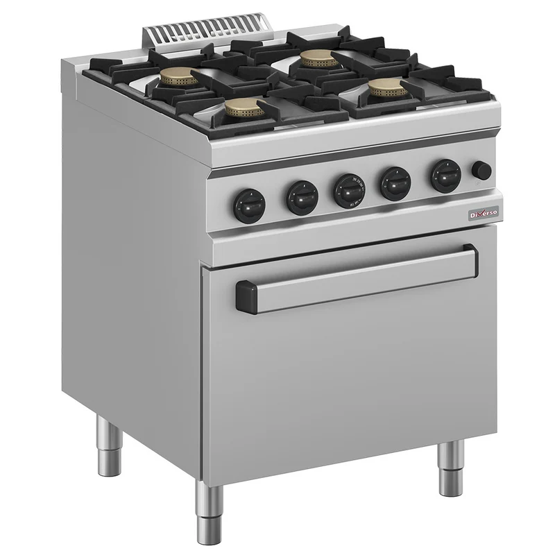 Profi Gasherd 4-flammig mit Gasbackofen GN 2/1 - 700er Serie, WR-G4BF-F1