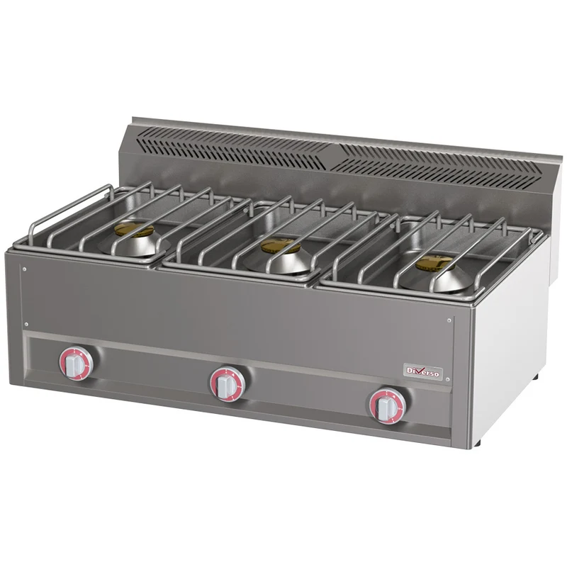 Profi Gas-Tischherd, 3-flammig , 24 kW , Edelstahl, WR-G3FT-15