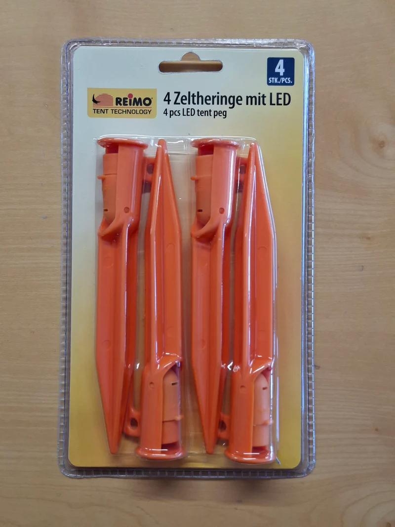 Zelthering mit LED-Leuchte – schwenkbar, Orange, 4 Stück