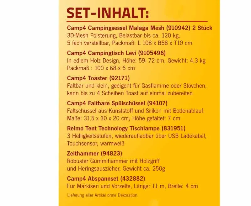 Camping Starter Set "Pro" für 2 Personen