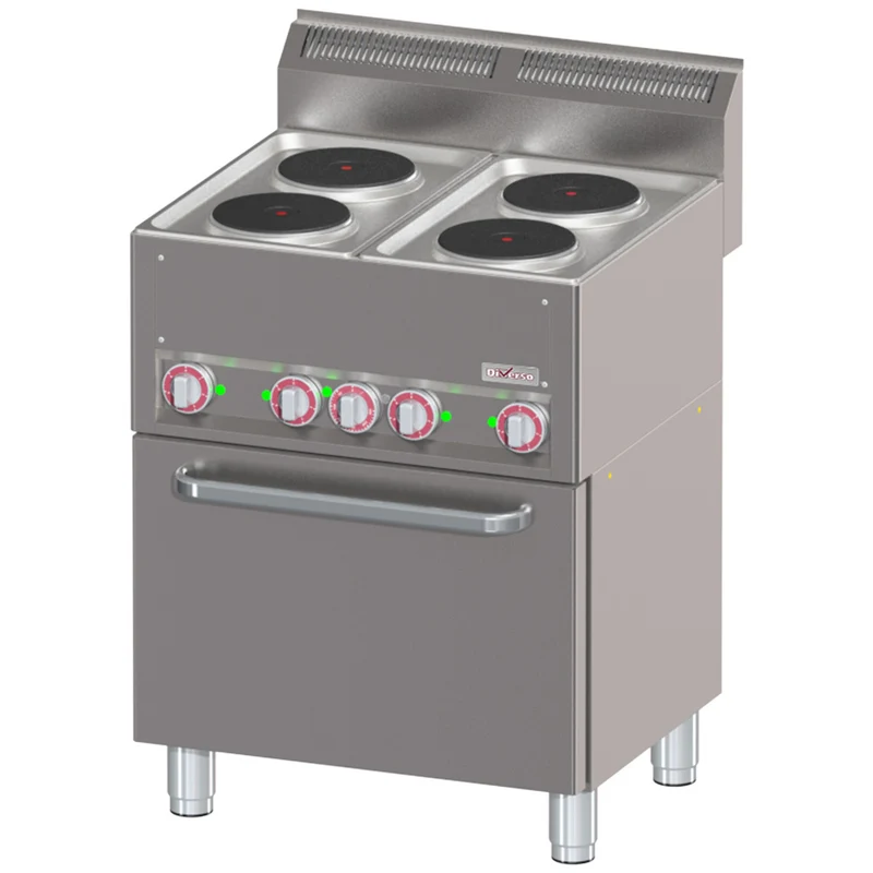 Profi Elektro-Standherd mit 4 Gussplatten und Heißluftofen GN 1/1, WR-E4CF-22