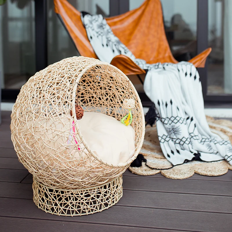 Runder Katzenkorb Aus Rattan Karnz
