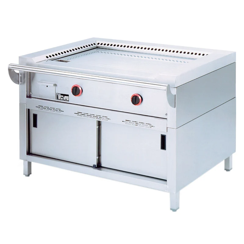 Profi Gas-Teppanyaki Grill 120 cm , Standgerät mit 2 Heizzonen & Unterschrank, TPG2-12
