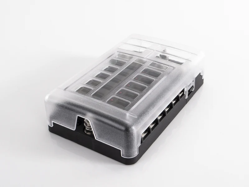 Carbest Stromverteiler mit Sicherungshalter 12-fach – mit LED-Ausfallanzeige und Minusschiene