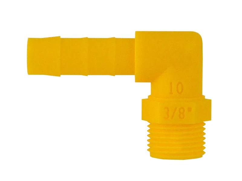 Einschraubtülle gewinkelt 90° für 10mm Schlauch 3/8 Weißgelb