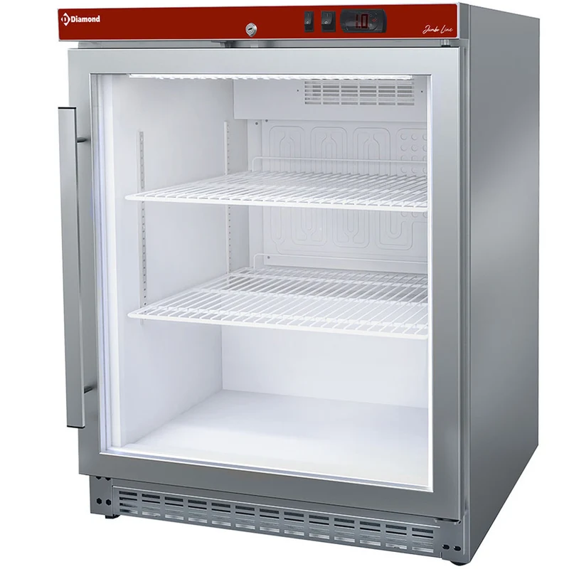 Gastro Glastürkühlschrank 150L , Edelstahl , Umluftkühlung, PV201X/G-R6-SH/R
