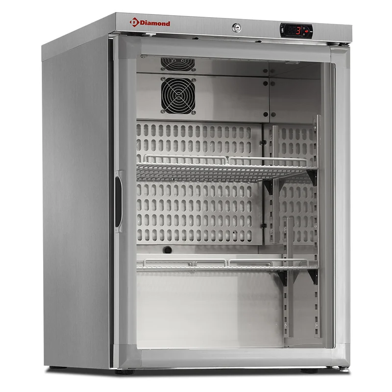 Profi Glastürkühlschrank 150 L , Umluftkühlung , Edelstahl , Unterbaufähig, PFV202-R6X/G