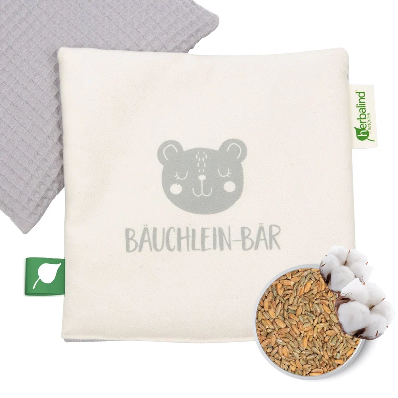 Körnerkissen Kinderkissen mit Bauchwohlmischung 19x19cm, "Bäuchlein-Bar", Waffel-Pique Grau