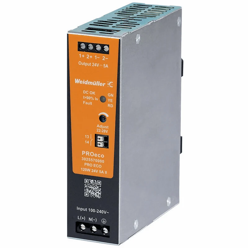 Weidmuller 3025570000 PRO ECO 120W 24V 5A Power Supply DIN Rail