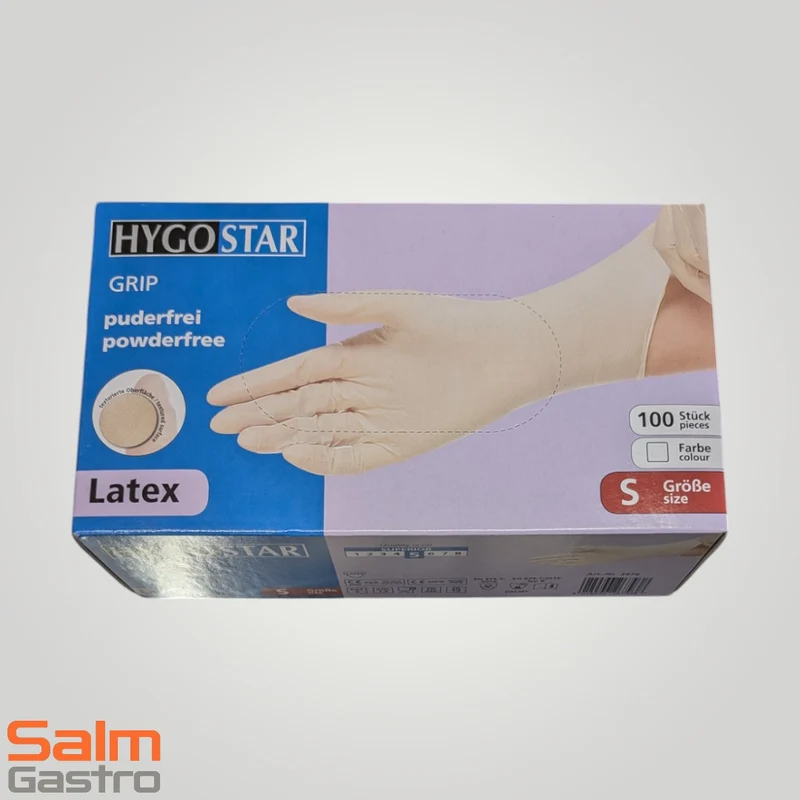 Hygostar 100 x Handschuh Einweg Latex Grip S Natur puderfrei