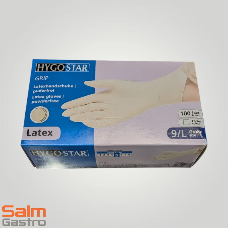 Hygostar 100 x Handschuh Einweg Latex Grip L Natur puderfrei