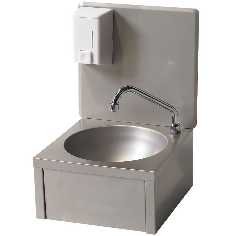 Profi Handwaschbecken Edelstahl mit Kniebedienung & Seifenspender, LM3-DSS
