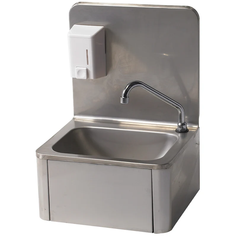 Profi Handwaschbecken Edelstahl mit Kniebedienung & Seifenspender, LM4-LSD