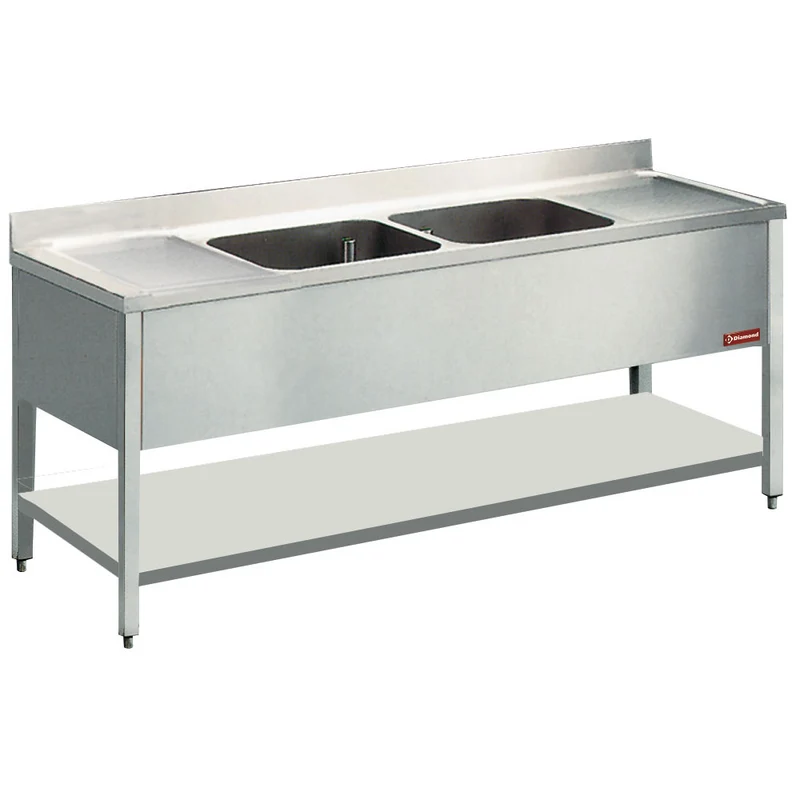 Profi Doppelspültisch aus Edelstahl , 2 Becken mittig , 2000 x 700 mm, L2021-D