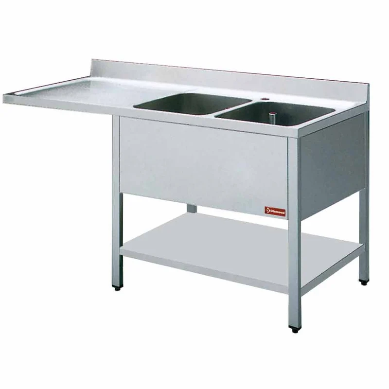 Profi Doppel-Spültisch aus Edelstahl , 2 Becken & Abtropffläche , 1600x700 mm, L1621VS-D