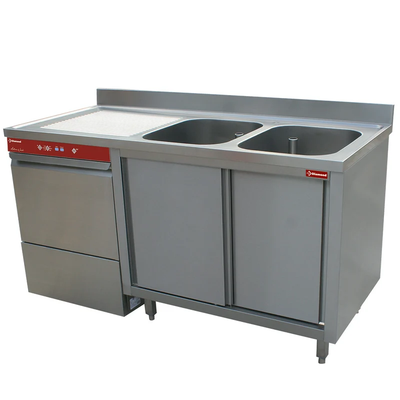 Profi Spülcenter aus Edelstahl , 1600 mm , mit Unterbau-Spülmaschine, L1621VS-AS_D86/6