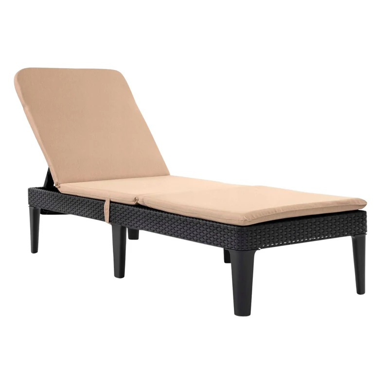 Verstellbare Gartenliege „Jaipur Sun Lounger“ in Graphit + Liegenkissen „Jaipur“, Farbe Beige, Stoff S-550 Melange, Größe 190 x 60 cm