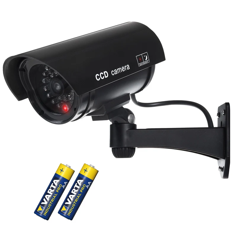 Kamera-Attrappe mit blinkender LED IR1100 B IR extern + 2x Varta Industrial AA Batterien