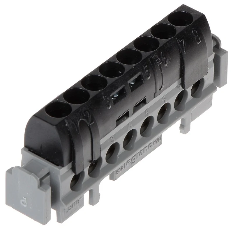 Legrand 004852 IP2X Terminal Block - Phase (Black) 8x1.5 to 16mm² Length 75mm