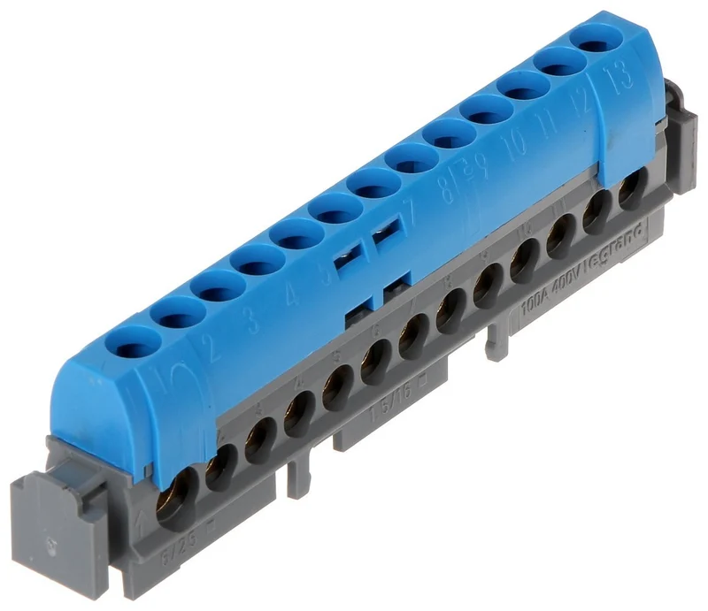 Legrand 004844 IP2X Neutral terminal Block 1x6-25² +12x1.5-16², L.113 mm, blue