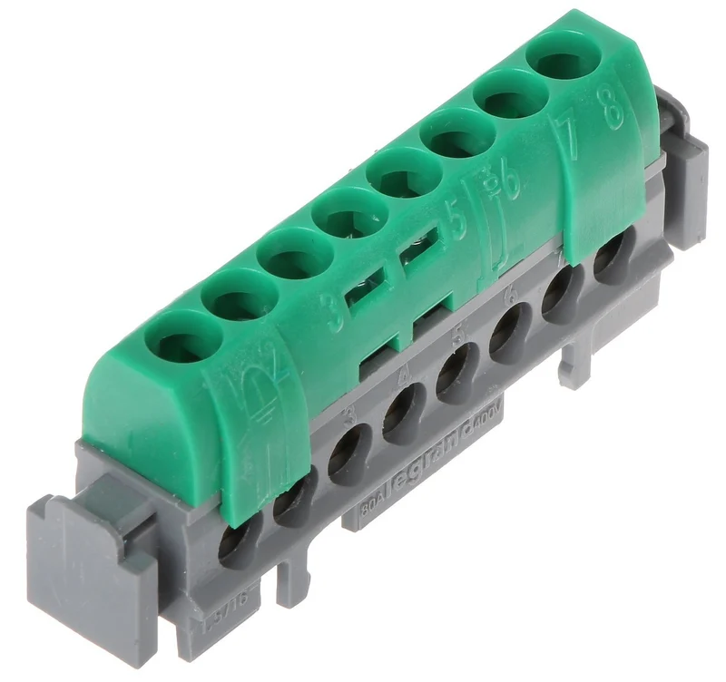 Legrand 004832 IP2X Terminal Block - Earth (Green) 8x1.5 to 16mm² Length 75mm